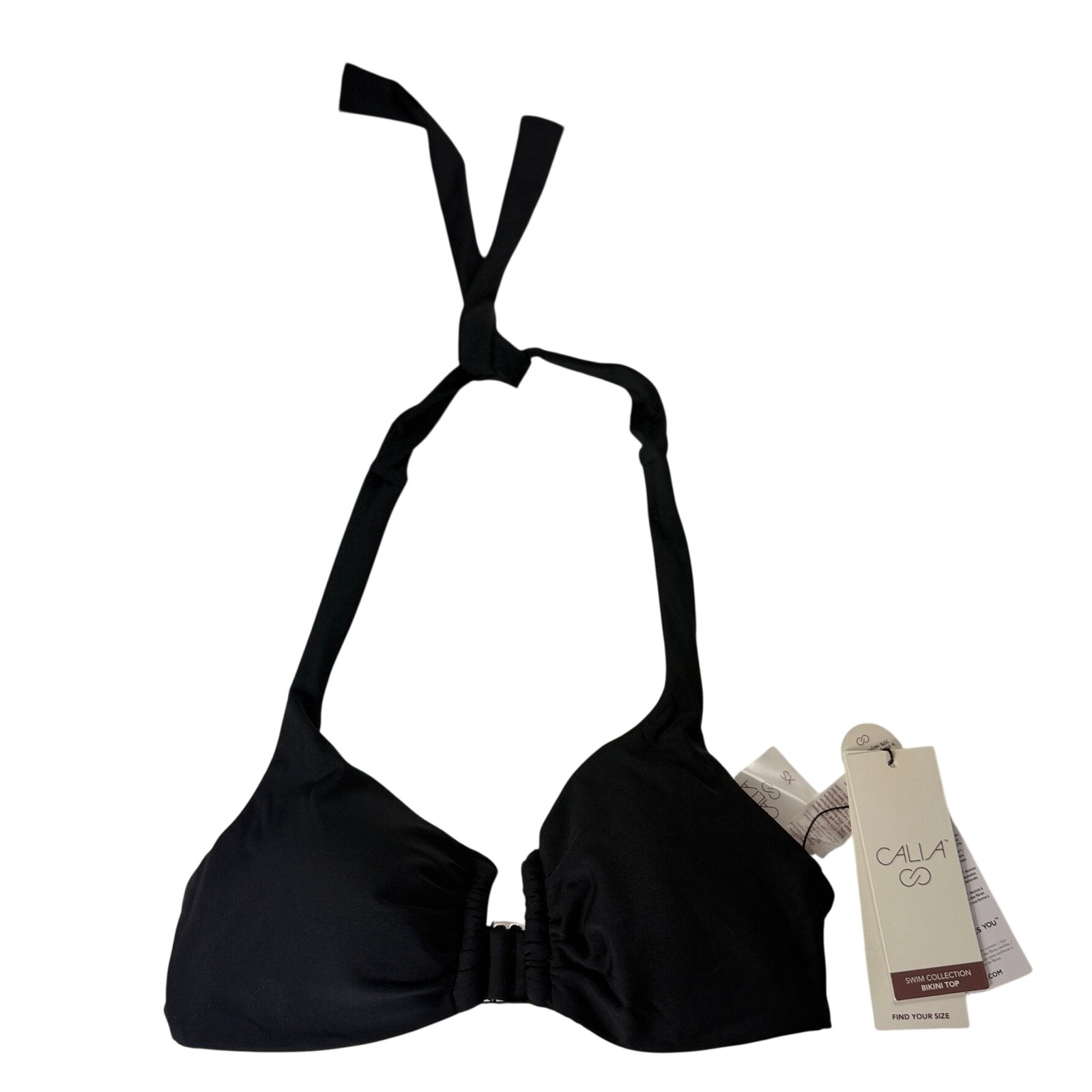 Calia Womens Ubar Halter Bikini Top Pure Black Xs Wsa15203 Upf 50+ Nwt